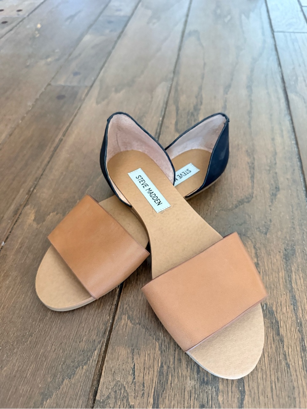 Steve Madden Two-Tone Tan Front with Black Heel D'Orsay Sandals